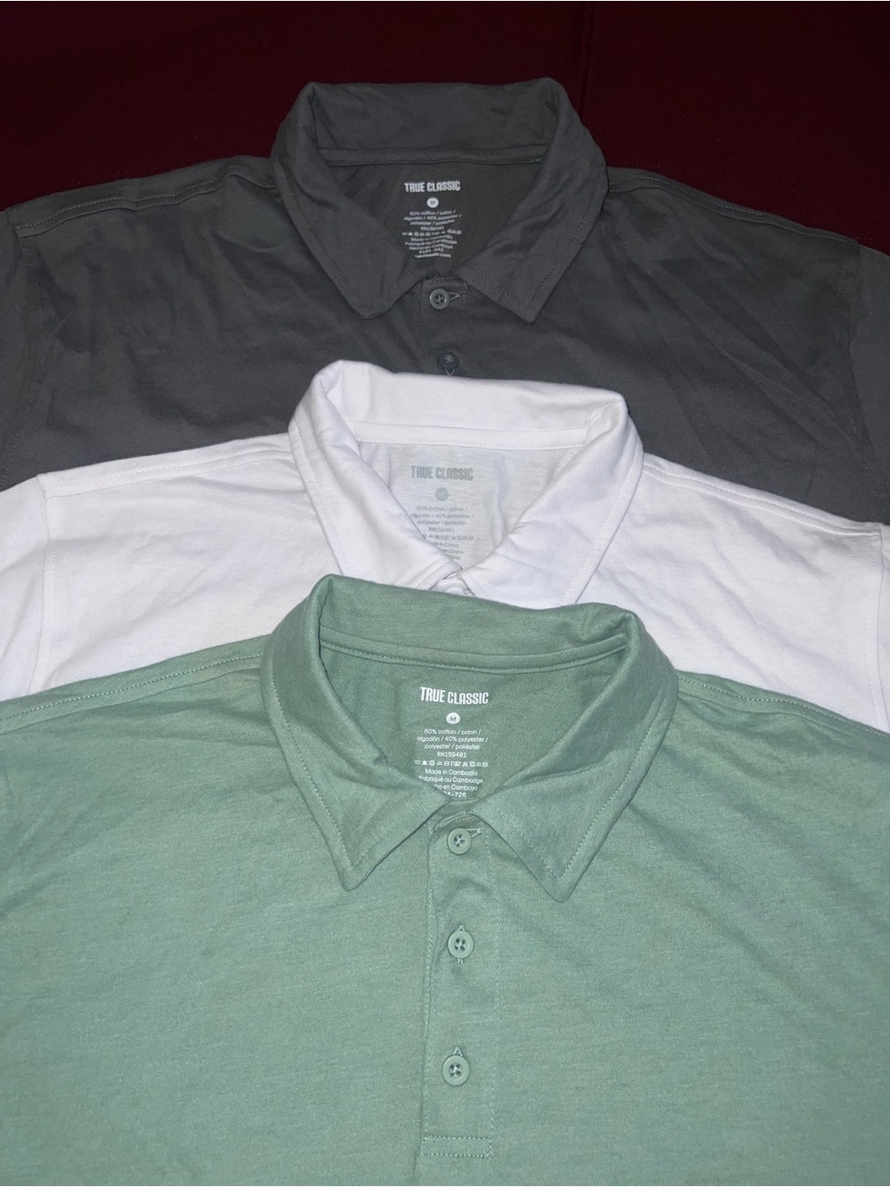 True Classic Men’s Polo Shirt - Gray, White, Sage Green (3-Pack) size M